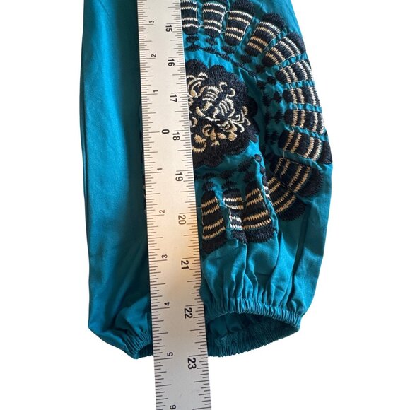 Ryu Off-Shoulder Embroidered Blouse Teal Top M 100% Cotton Boho Chic Stylish NWT - Picture 12 of 13